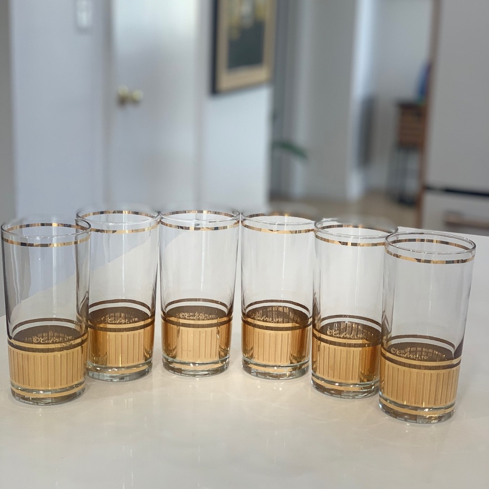MCM Set of 8 Signed Culver 22k gold glasses